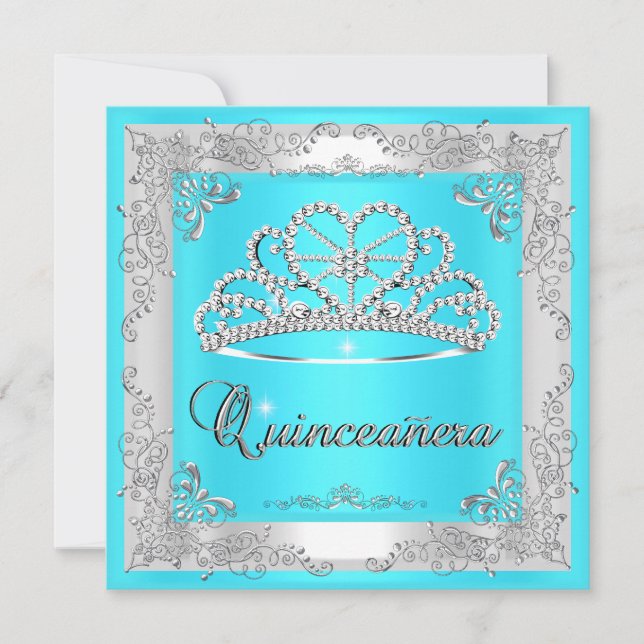 Quinceanera 15. Geburtstag Aqua Blue Silver Tiara Einladung (Vorderseite)