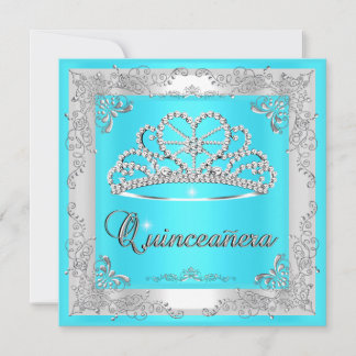Quinceanera 15. Geburtstag Aqua Blue Silver Tiara Einladung