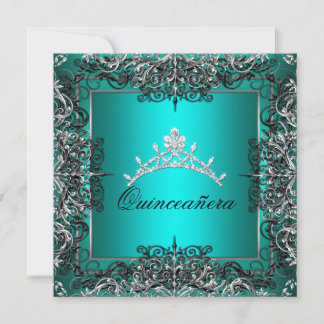 Quinceanera 15. Geburtstag Aquamarin Blue Black La Einladung