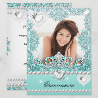 Quinceanera 15. Geburtstag Aquamarin Blue Silver W Einladung