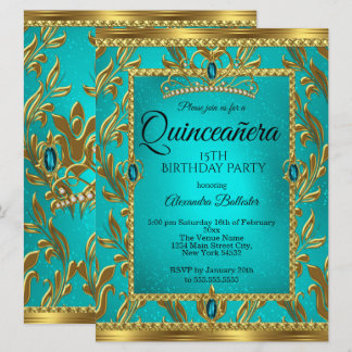 Quinceanera 15. Geburtstag Aquamarin Blue Tiara Go Einladung