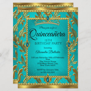 Quinceanera 15. Geburtstag Aquamarin Blue Tiara Go Einladung