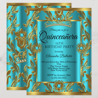 Quinceanera 15. Geburtstag Aquamarin Blue Tiara Go Einladung