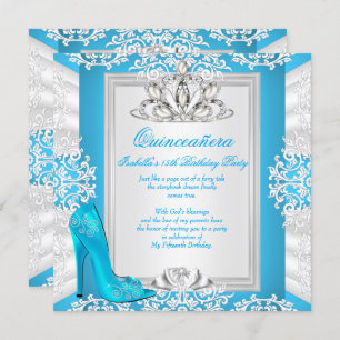 Quinceanera 15. Geburtstag Aschenputtel Blue Heel Einladung