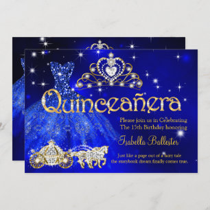 Quinceanera 15 Geburtstag Blue Dress Tiara Carriag Einladung