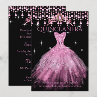 Quinceanera 15. Geburtstag Blush Pink Kleid Tiara Einladung