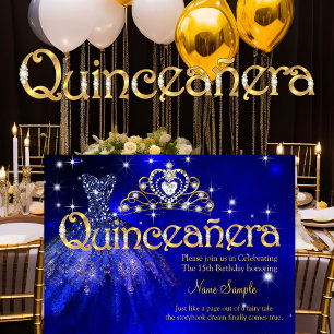 Quinceanera 15. Geburtstag Dunkelblaues Kleid Tiar Einladung