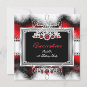 Quinceanera 15. Geburtstag Feder Rot Perle Einladung