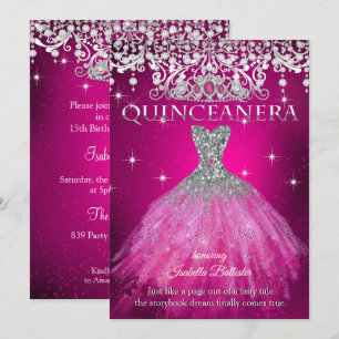 Quinceanera 15. Geburtstag FUCHSIA Rosa Tiara Einladung