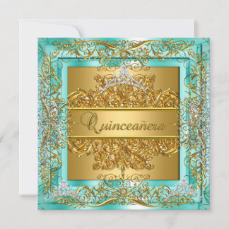 Quinceañera 15. Geburtstag Gold Aquamarin Silver T Einladung