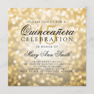 Quinceanera 15. Geburtstag Gold Bokeh Lights Einladung