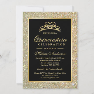 Quinceanera 15. Geburtstag Gold Glitzer Glitzern Einladung
