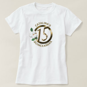 Quinceanera 15 Geburtstag Gold Imitate Metallic Fl T-Shirt