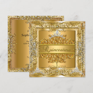 Quinceañera 15. Geburtstag Gold Silver Tiara Einladung