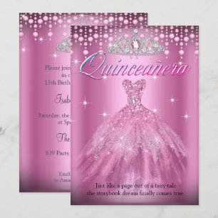 Quinceanera 15. Geburtstag Hübsches Rosa Kleid Tia Einladung
