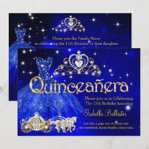 Quinceanera 15. Geburtstag Kleid Blau Tiara Kutsch Einladung