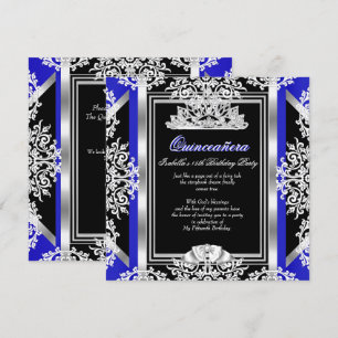Quinceanera 15. Geburtstag Königlich Blau Silber S Einladung