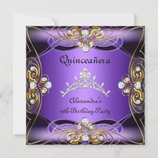 Quinceanera 15. Geburtstag Lila Black Silver Gold Einladung
