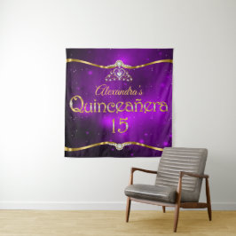 Quinceanera 15. Geburtstag Lila Glitzer Gold Wandteppich