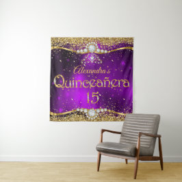 Quinceanera 15. Geburtstag Lila Gold Confetti Wandteppich