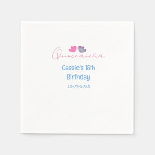 Quinceanera 15. Geburtstag Name blaue rosa Blume d Serviette