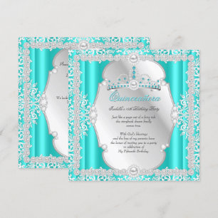 Quinceanera 15. Geburtstag Perle Türkis Silber Einladung