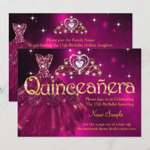 Quinceanera 15. Geburtstag Pflaume Rosa Kleid Tiar Einladung