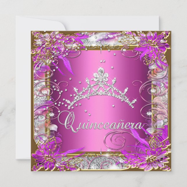 Quinceañera 15. Geburtstag Pink Gold Einladung (Vorderseite)