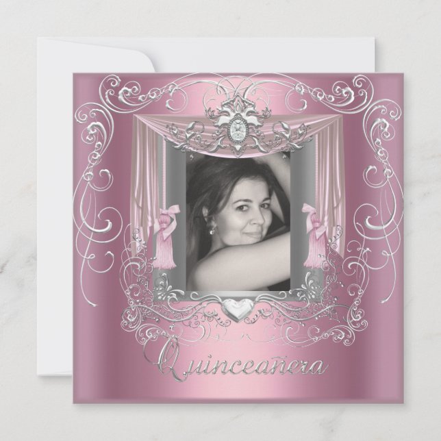 Quinceanera 15. Geburtstag Pink Silver Star Einladung (Vorderseite)