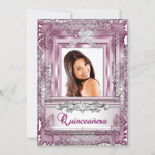 Quinceañera 15. Geburtstag Pink Silver Tiara Einladung