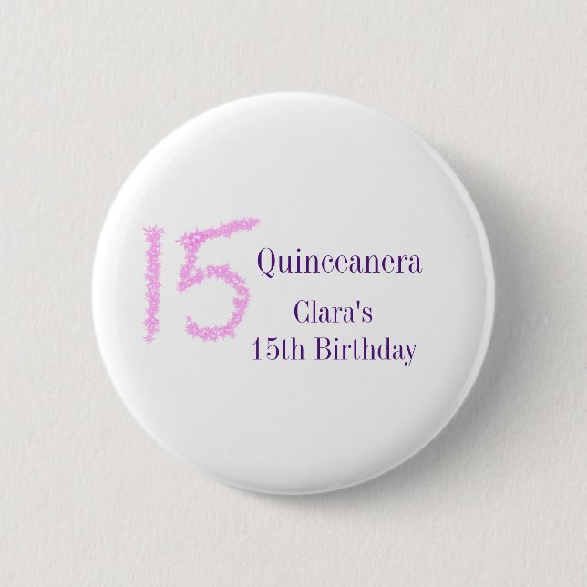 Quinceanera 15. Geburtstag rosa Glitzer Vorlage Button (Vorderseite)