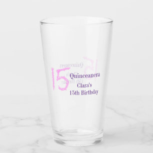 Quinceanera 15. Geburtstag rosa Glitzer Vorlage Glas