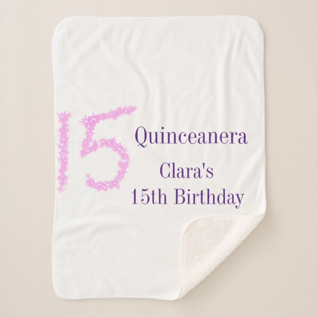 Quinceanera 15. Geburtstag rosa Glitzer Vorlage Sherpadecke (Vorderseite)