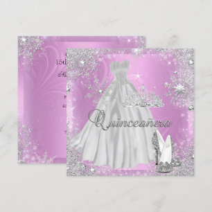 Quinceanera 15. Geburtstag Rosa Silber Geburtstags Einladung