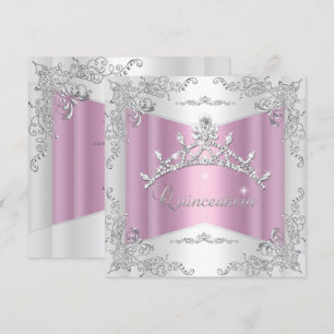 Quinceanera 15. Geburtstag Rosa Weiß Silber Tiara Einladung