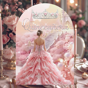 Quinceanera 15. Geburtstag Rosafarben Silber Schlo Einladung
