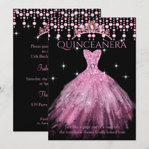 Quinceanera 15. Geburtstag Rosafarbenes Kleid Tiar Einladung