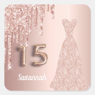 Quinceanera 15. Geburtstag Rose Gold Glitzer pink Quadratischer Aufkleber