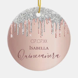 Quinceanera 15. Geburtstag Rose Gold Glitzer Silbe Keramik Ornament