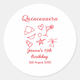Quinceanera 15. Geburtstag rote Strandparty Baum S Runder Aufkleber