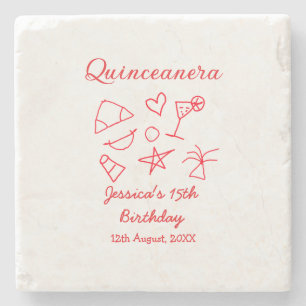 Quinceanera 15. Geburtstag rote Strandparty Baum S Steinuntersetzer