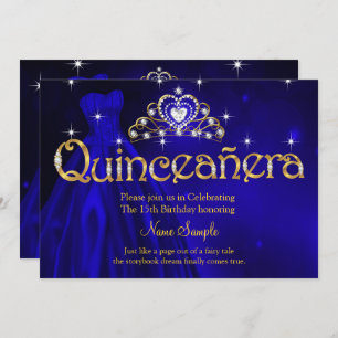 Quinceanera 15. Geburtstag Royal Blue Dress Tiara Einladung