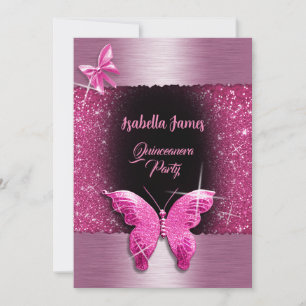 Quinceañera 15. Geburtstag schwarz rosa Folie Luxu Einladung