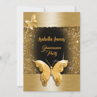 Quinceañera 15. Geburtstag schwarze Goldfolie Luxu Einladung