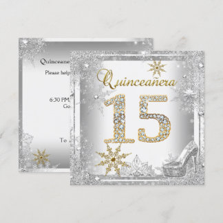 Quinceanera 15 Geburtstag Silver White Gold Elite Einladung