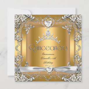 Quinceanera 15. Geburtstag Tiara Gold Weiß Silber Einladung