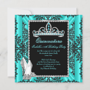 Quinceanera 15. Geburtstag Türkis Blau Schwarze Sp Einladung
