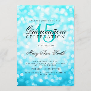 Quinceanera 15. Geburtstag Türkis Bokeh Lights Einladung