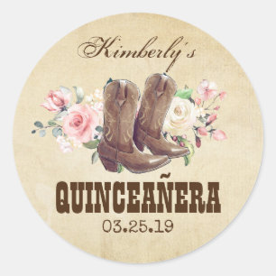 Quinceañera 15. Geburtstag Western-Cowboy-Stiefel Runder Aufkleber