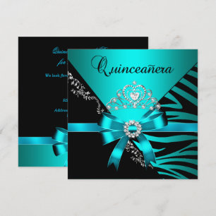 Quinceanera 15. Geburtstag Zebra Blau Schwarze Tia Einladung